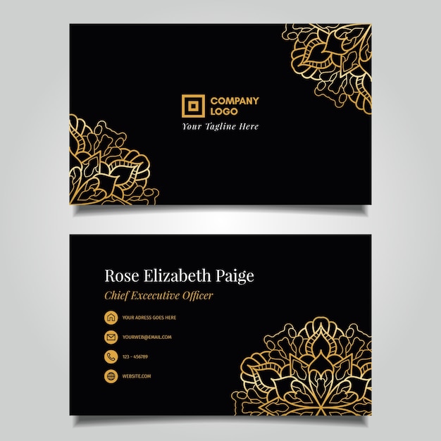 Golden floral business card template