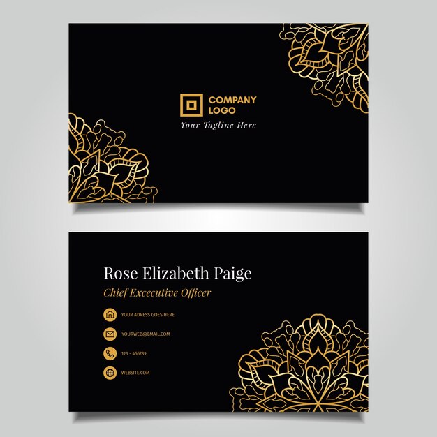 Golden floral business card template