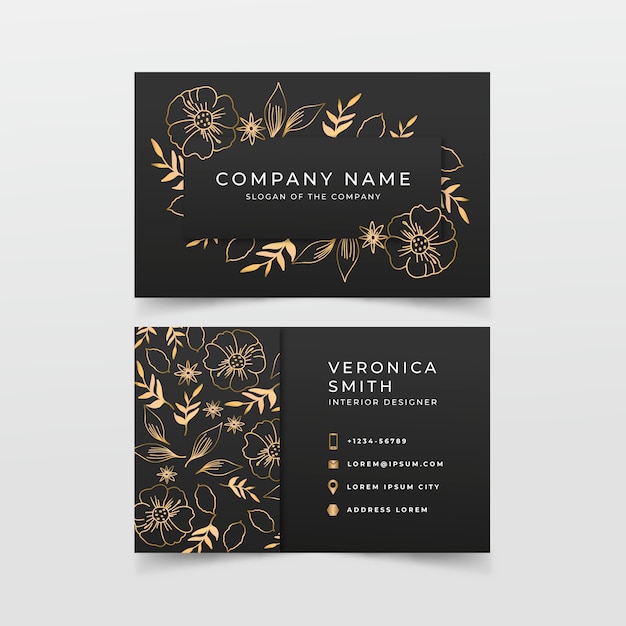 Golden floral business card template