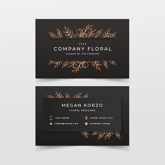 Golden floral business card template