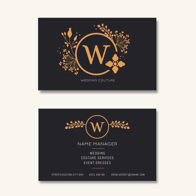 Golden floral business card template