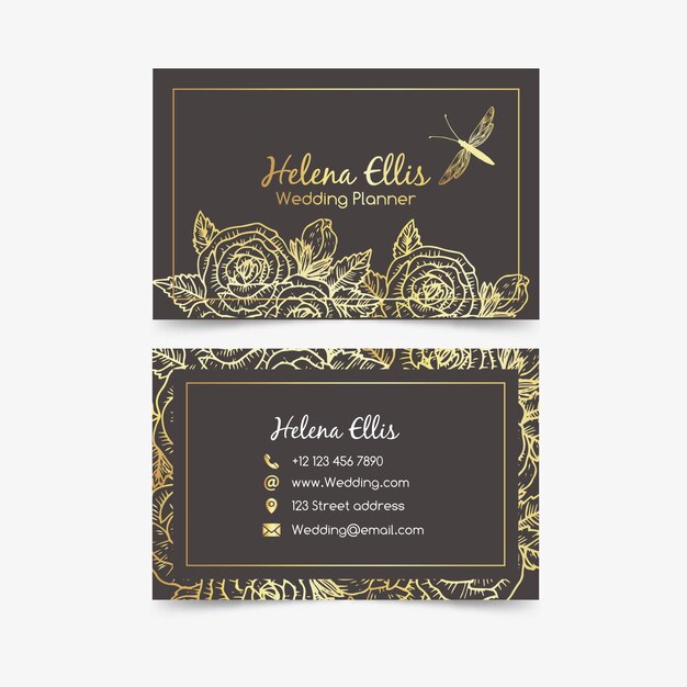 Golden floral business card template