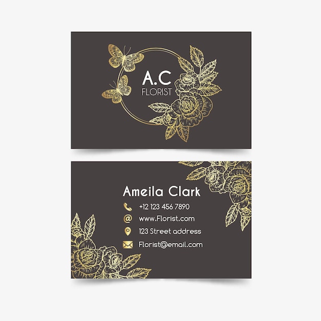 Golden floral business card template