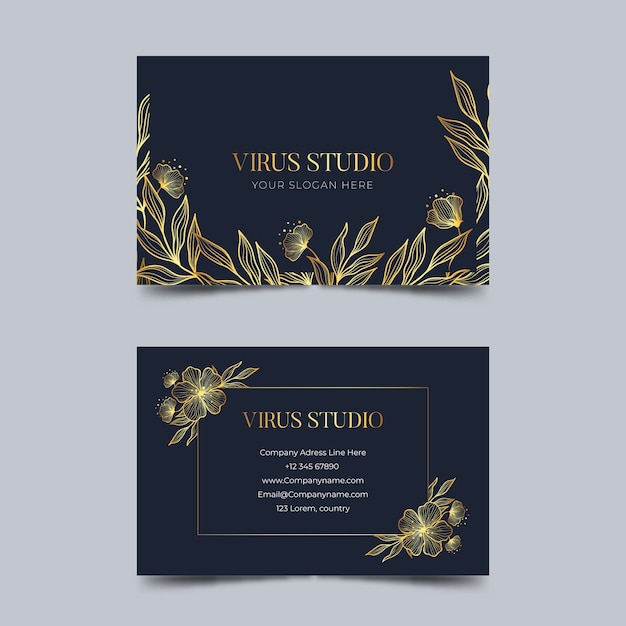 Golden floral business card template