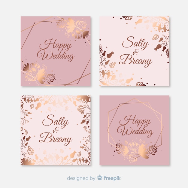 Free vector golden floral cards collection