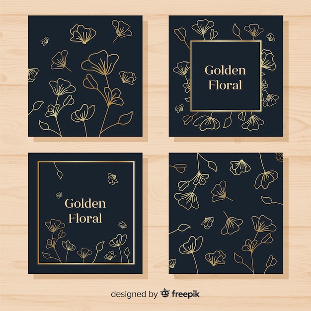 Бесплатное векторное изображение Коллекция золотых цветочных открыток