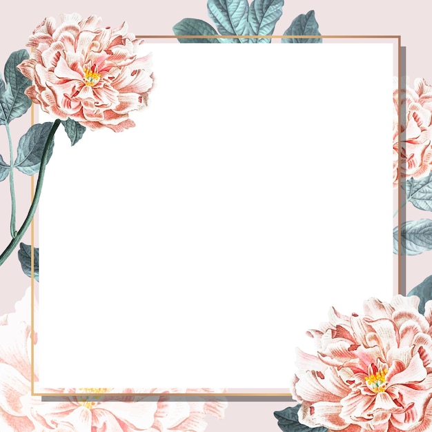 Golden floral peony frame social ads template vector