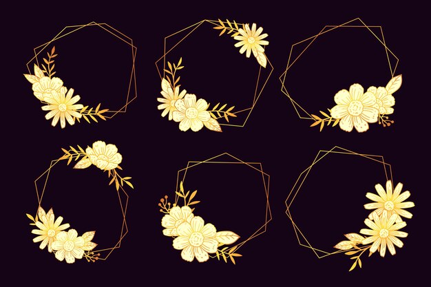 Golden floral polygonal frames