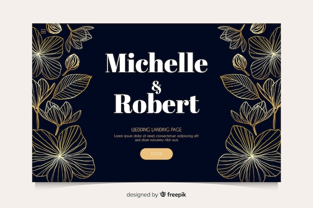 Free vector golden floral wedding landing page