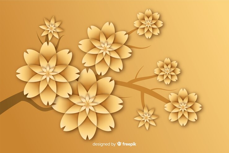 無料Vector 3 dスタイルの黄金の花の背景