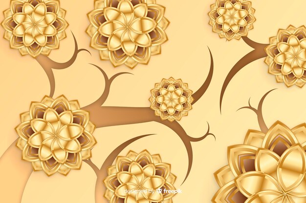 Golden flowers background flat style