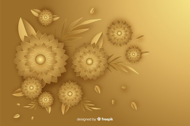 Golden flowers background flat style