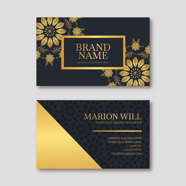 Golden flowers business card template