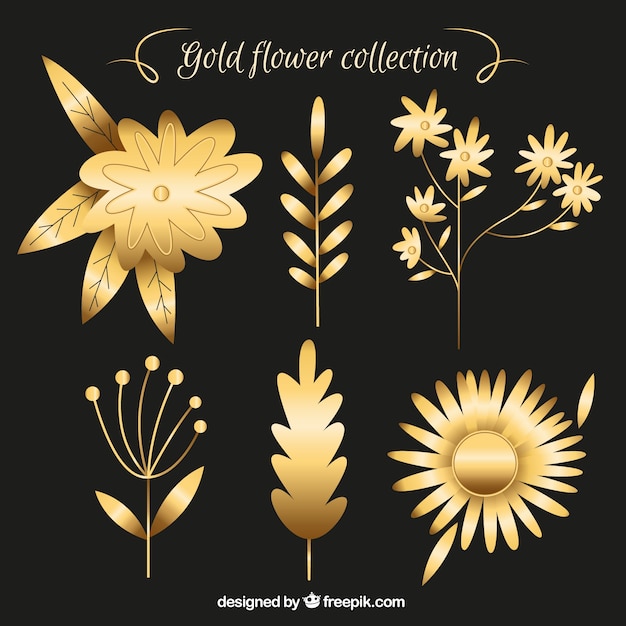 Golden flowers ornaments set