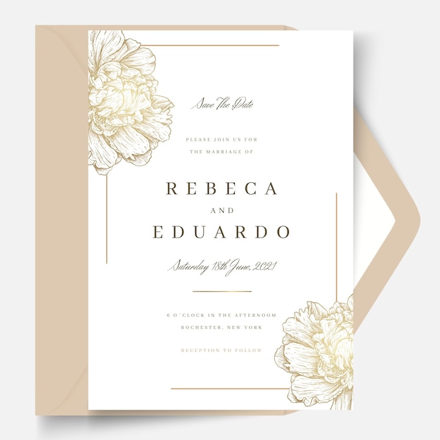 Golden flowers wedding card