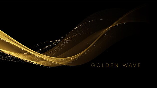 スパンコールが付いた金色の流れる波は、黒にほこりをきらめかせます。