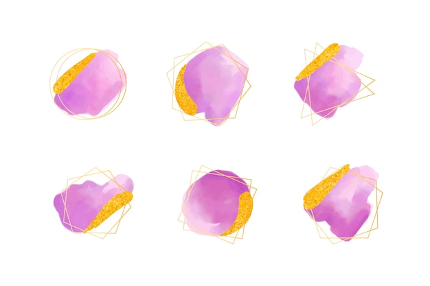 Free vector golden frame collection with watercolor brush strokes