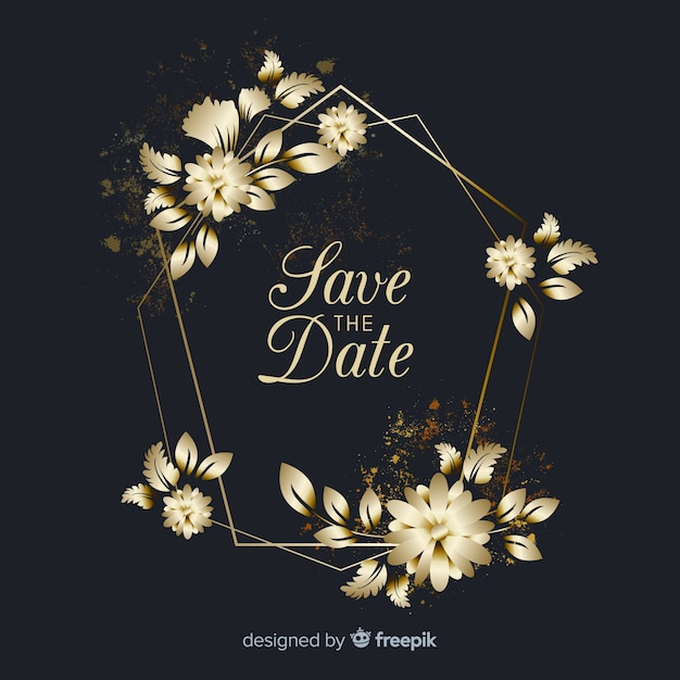 Free vector golden frame with flowers