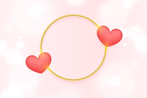 Free vector golden frame with two hearts valentines day background