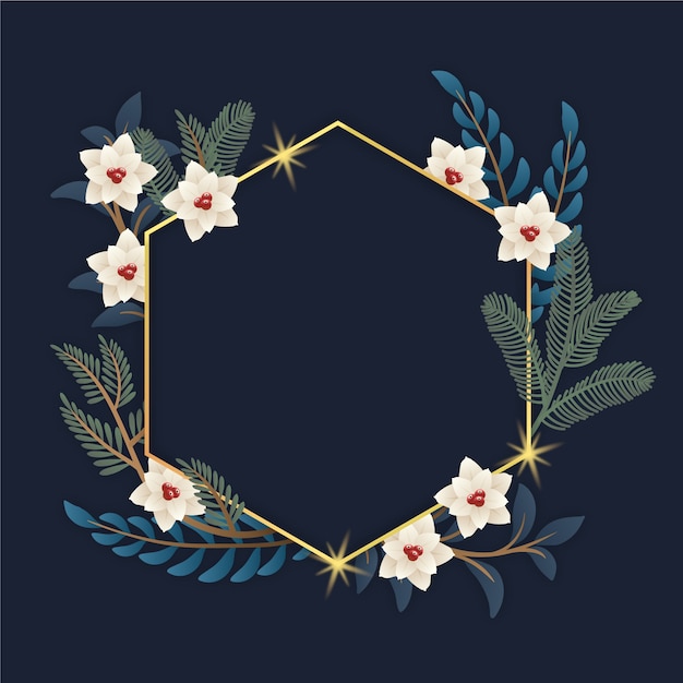 Free vector golden frame with winter flowers