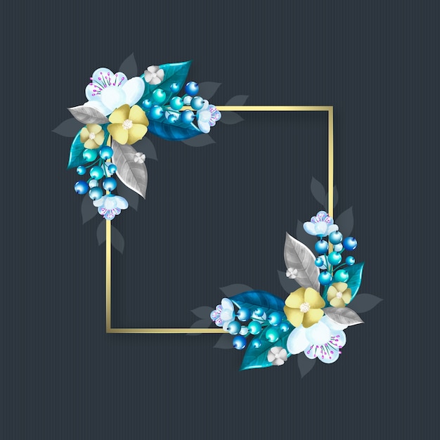 Free vector golden frame with winter flowers