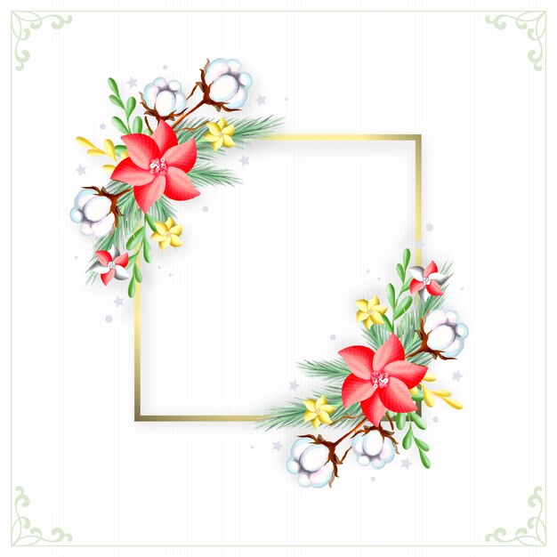 Golden frame with winter flowers