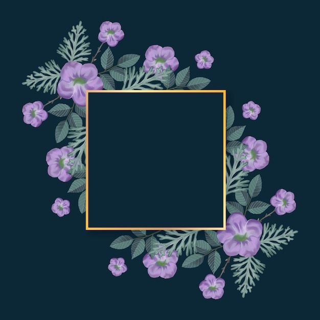 Golden frame with winter flowers