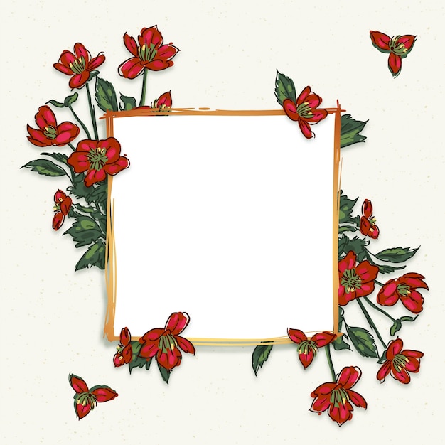 Golden frame with winter flowers