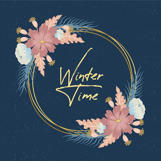Free vector golden frame with winter flowers