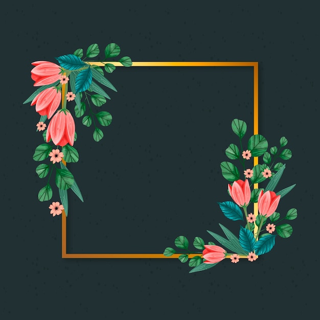 Free vector golden frame with winter flowers