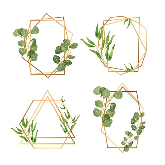 Golden frames with leaves for wedding invitation