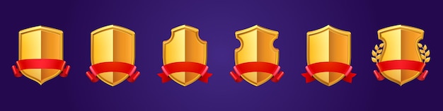 Golden game award shields badges level ui icons