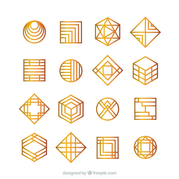 Бесплатное векторное изображение Золотые геометрические монолиновые логотипы