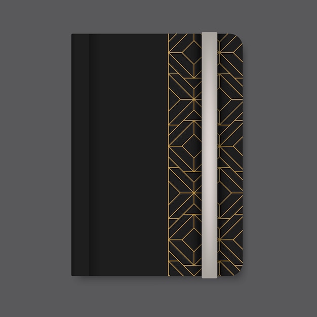 Golden geometric pattern cover of a black diary vector