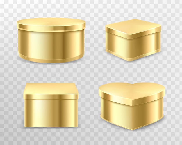 Free vector golden gift tin boxes for tea, coffee or sweets