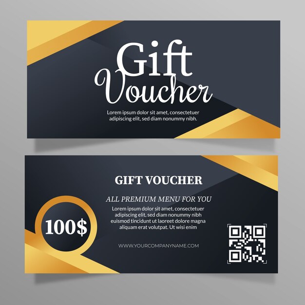 Golden gift voucher template with qr code