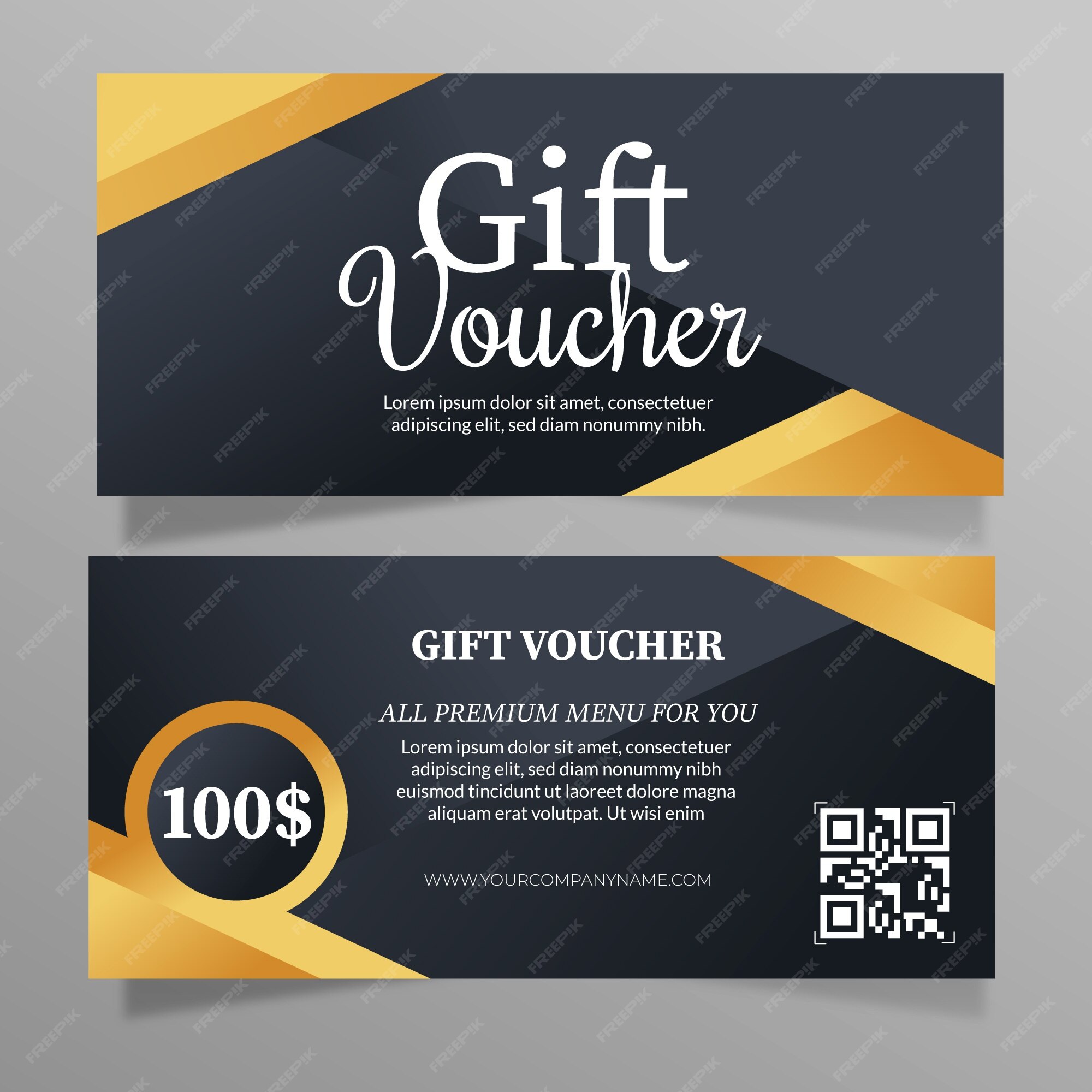 Free Vector | Golden gift voucher template with qr code Free Vector | Golden Gift Voucher Template With Qr Code