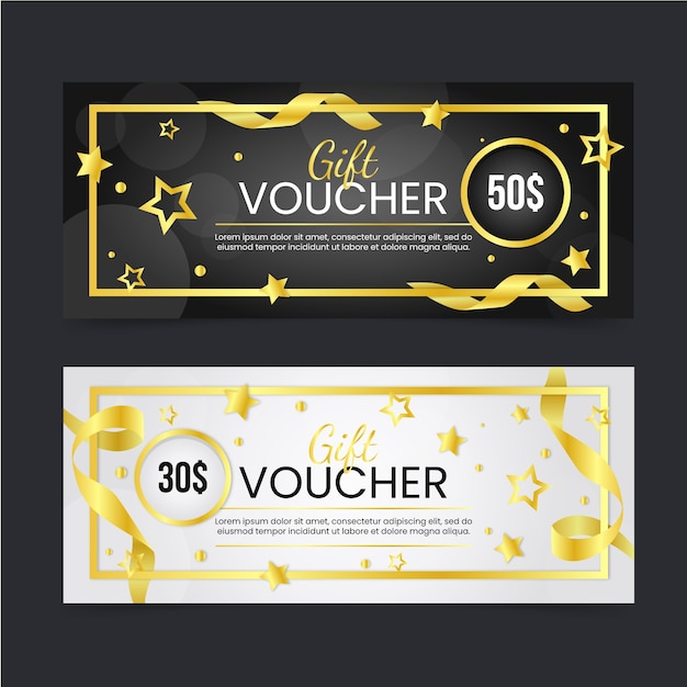 Golden gift voucher template with stars