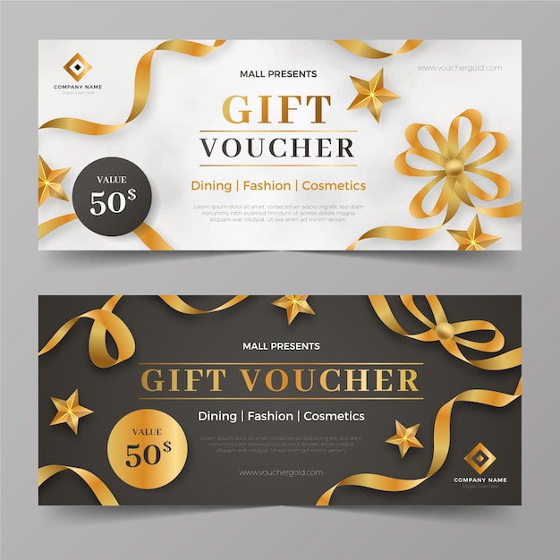 Collezione di modelli di voucher regalo d'oro