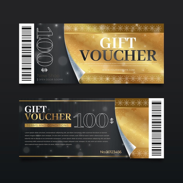 Vettore gratuito set di modelli di voucher regalo d'oro