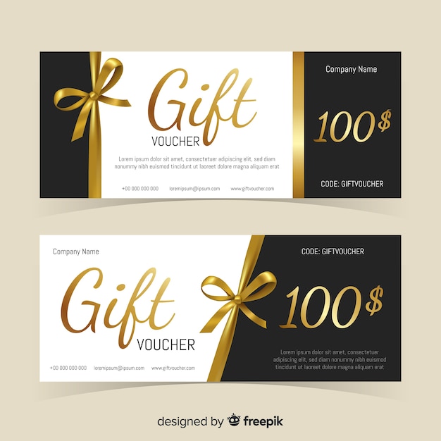 Golden gift voucher Premium Vector