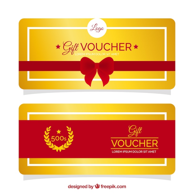 Golden gift vouchers with red details