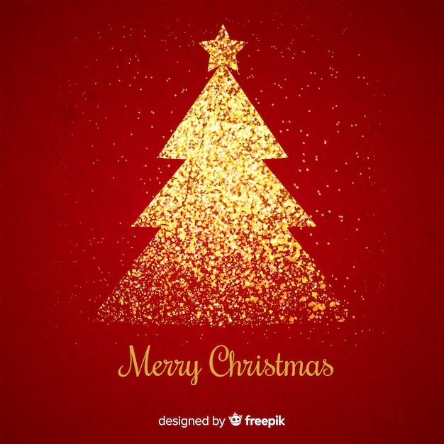 Рождественская елка с золотым блеском на красном фоне
