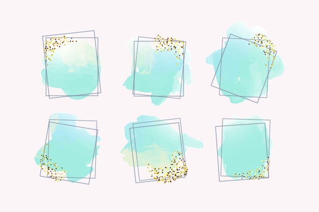 Free vector golden glitter frames with watercolor