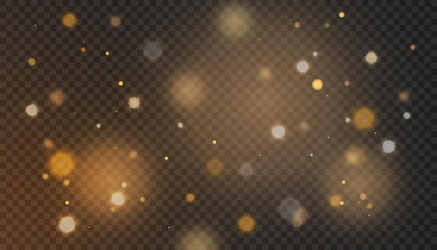 Golden glitter of light defocused particles isolated on black overlay vector 10 eps