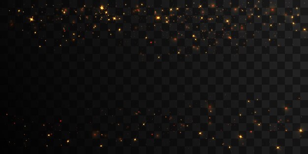 Golden glitter of light defocused particles isolated on black overlay vector 10 eps