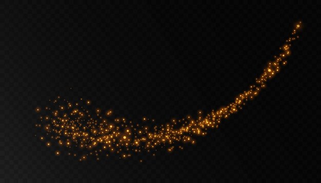 Golden glitter of light defocused particles isolated on black overlay vector 10 eps