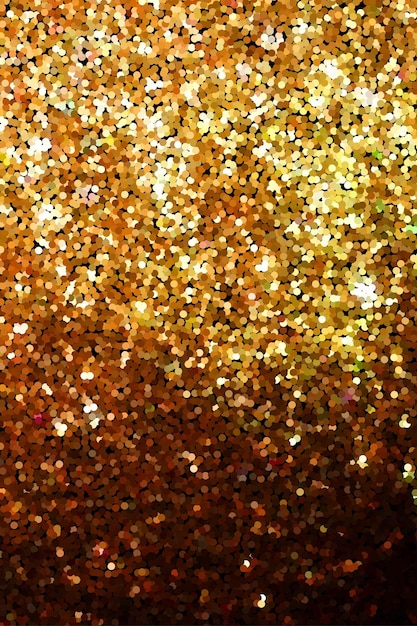 Golden glitter texture on black background. Round shimmer glowing particles. Golden glitter explosion effect. Shiny sparkles confetti.  Banner, poster, greeting card design shining vector backdrop