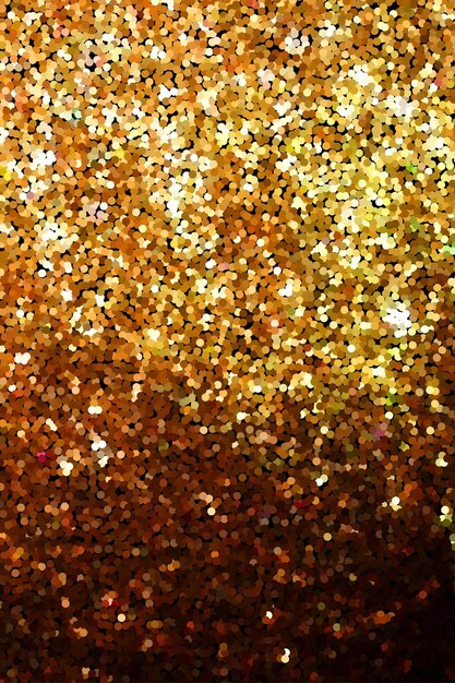 Golden glitter texture on black background. Round shimmer glowing particles. Golden glitter explosion effect. Shiny sparkles confetti.  Banner, poster, greeting card design shining vector backdrop