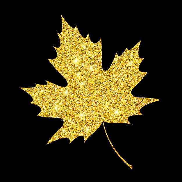 Golden glitter textured fall leaf. Autumn gold design. Vector illustration EPS10